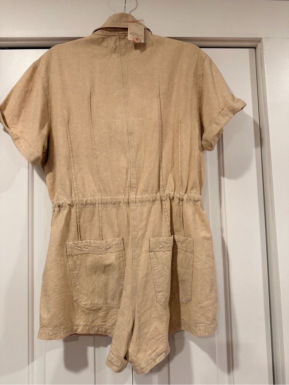 Free People linen blend  Beige/Tan‎ Utility Romper Shorts XS nwt - Picture 5 of 6